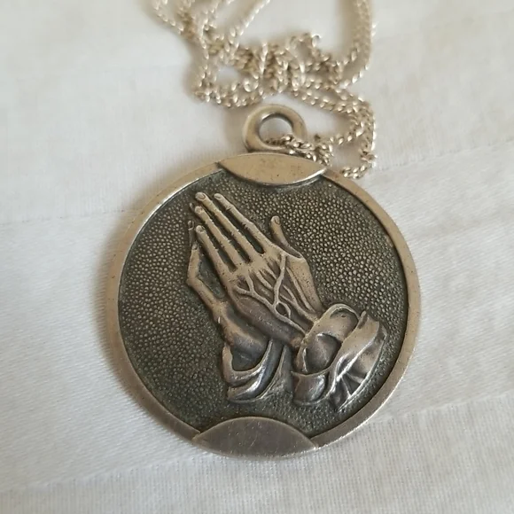 Sterling Silver Serenity Prayer Hands Necklace - Picture 3 of 6